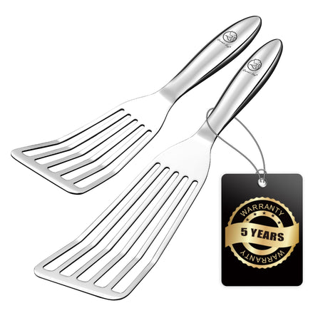 Fish Spatula Stainless Steel Combo, 1 Large Fish Turner Spatula + 1 Small Griddle Spatula, Metal Spatula for Kitchen Use, Slotted Spatulas, Frying Spatula with Thin Edge Ideal for Turning & Flipping Gourmet Easy