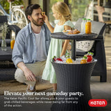 Keter Pacific Cool Bar Outdoor Patio Furniture and Hot Tub Side Table with 7.5 Gallon Beer and Wine Cooler, Dark Grey Keter