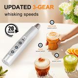 YUSWKO Rechargeable Milk Frother Handheld with 3 Heads, Silver Coffee Electric Whisk Drink Foam Mixer, Mini Hand Stirrer with 3 Speeds Adjustable for Latte, Cappuccino, Hot Chocolate, Egg YUSWKO