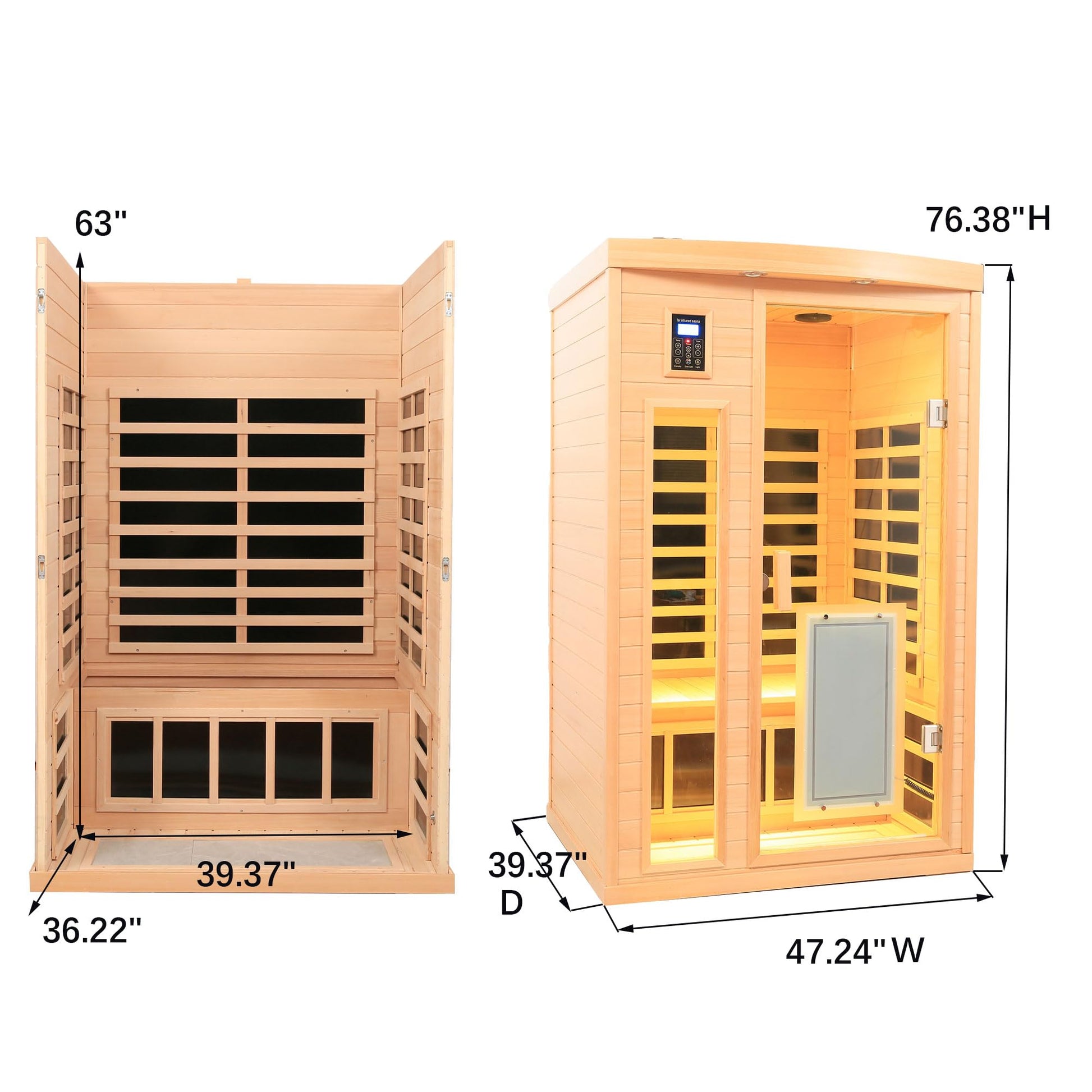 Xmatch Far Infrared Wooden Sauna, 2-Person Size, with1750W, 8 Low EMF Heaters, 2 Bluetooth Speakers, 2 LED Reading Lamps and 3 Chromotherapy Lamps, 10 Minutes Pre-Warm up - WoodArtSupply