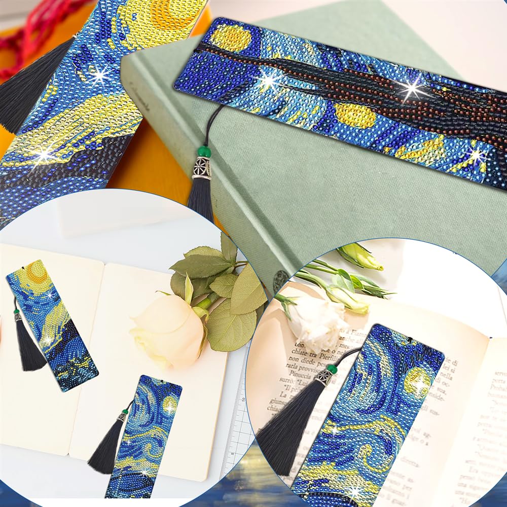 NUFTVI 4 PCS Diamond Art Bookmarks Van Gogh Starry Night, DIY Acrylic Diamond Painting Bookmarks Kits for Adult Reader and Crafts Lovers NUFTVI