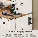 Hasuit Farmhouse Vanity Desk with Mirror and Adjustable Lights in White Hasuit