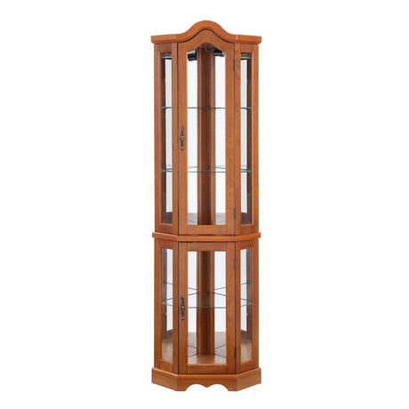 Eyisean Lighted Corner Display Curio Cabinet, 70.5" Tall Wooden China Cabinet with Tempered Glass Doors, Bar and Liquor Storage Area with 5 Shelves, Rack for Living Room (Oak) Eyisean