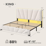 EnHomee King Size Bed Frame, Velvet Bed Frame with Headboard and Led Light, Platform Bed Frame for Bedroom Apartment, Dorm, Noise-Free, Easy Assembly, Beige EnHomee