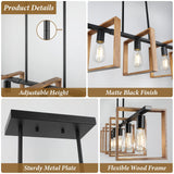 53’’ Farmhouse Kitchen Island Lighting, 5-Light Adjustable Dining Room Light Fixtures, Rustic Wood Chandeliers Black Hanging Light Fixtures for Kitchen, Pool Table Lights, Bulbs Not Included Brightever