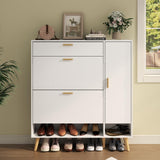 Gyfimoie Shoe Cabinet with 3 Flip Drawers & Side Cabinet and Adjustable Shelves, Narrow Entryway Hidden Shoe Rack with Doors, Hallway Organizer (White) Gyfimoie