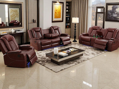 Toseslo Power Recliner Sofa Set, Brown Leather 3 Pieces Sectional Couch, Living Room Furniture Sets with LED Light, Modern Power Reclining Sets with Storage Console/Cup Holder for Living Room Toseslo