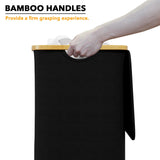 SpaceAid Laundry Hamper with Lid, 110L Large Tall Clothes Basket Bin with Bamboo Handles, Collapsible Laundry Hamper for Bedroom, Bathroom, Dorm, Laundry Room - Black SpaceAid
