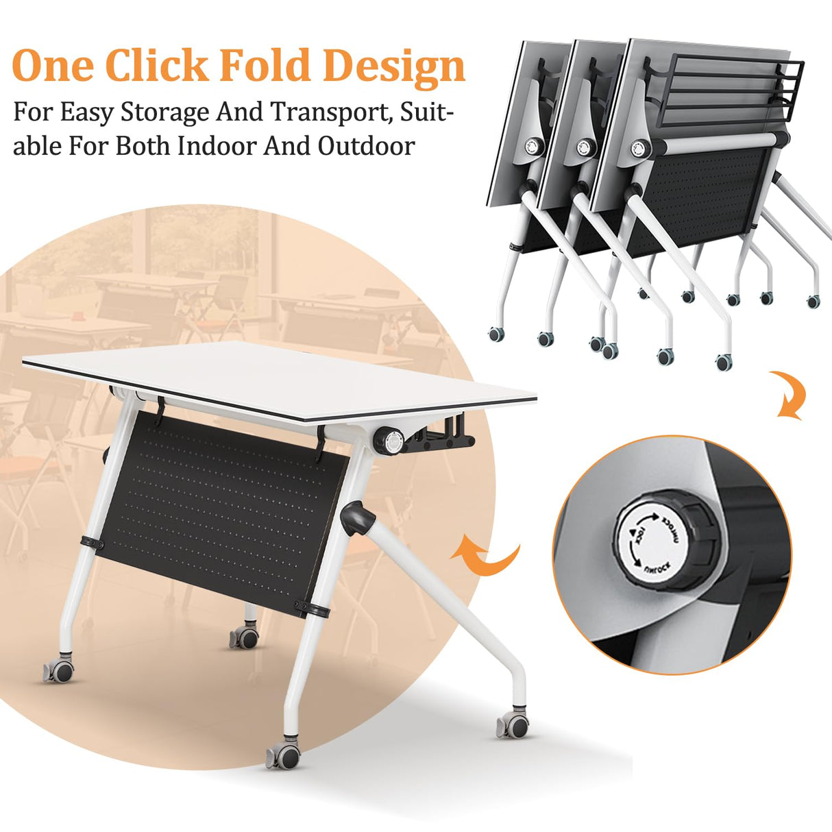 Folding Conference Table,Rolling Meeting Table for Conference Room,Flip Top Mobile Trainning Table with Wheels,Foldable Conference Room Tables,Rectangle Meeting Seminar Table for Office (4Pack 53.1in MSFDC