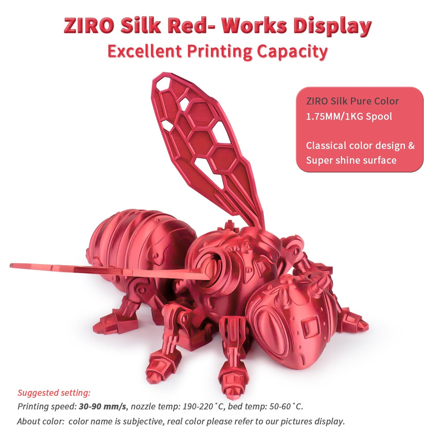 ZIRO PLA Filament 1.75mm, Shining Red 3D Printer Filament Silky, Silk 3D Printing Filament, Dimensional Accuracy +/- 0.03mm, Fit Most 3D FDM Printers Metal Metallic 1KG/2.2lb Spool - WoodArtSupply