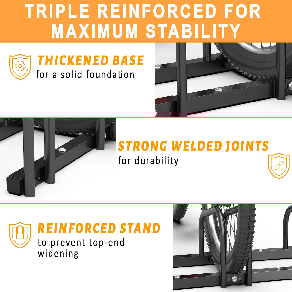 Ultrawall Bike Storage Rack for Garage, 3 Bikes Floor Bike Stand, Bicycle Parking Stand Rack for Indoor/Outdoor, Fit 22-28" Wheel Tire Width 2.1" Ultrawall