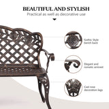 VINGLI 42.5" Patio Garden Bench Outdoor Metal Rose Loveseat, Cast Iron Cast Aluminium Frame Antique Finish Park Chair, Accommodates 2-3 People VINGLI