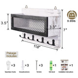 ADIIL Mail and Key Holder for Wall Decorative, Wooden Wall Key Rack Organizer with 4 Double Key Hooks, Wall Mount Key Hanger for Wall with Shelf, Rustic Home Decor for Entryway Hallway, White ADIIL