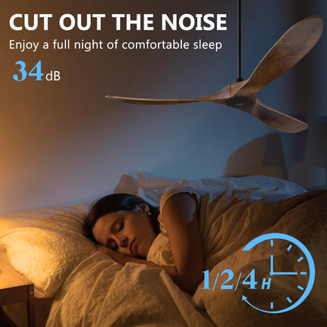 Eliora Ceiling Fan without Light, 60 Inch Wood Ceiling Fan no Light with Remote Wall Switch, Outdoor Ceiling Fan for Patio, Porch, Bedroom, 6 Speed, Quiet DC Motor, ETL Listed-Deep Walnut Eliora