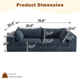 CKEASEAN 78.8" Corduroy Boneless Loveseat Couch with Removable Cushion, Cloud sectional Sofa, No Assembly Required, Compression Sofa in a Box, DlY Combination for Living Room (Blue) CKEASEAN