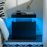Cubehom Black Nightstand with LED Light Black Modern Bedside Table LED Nightstand with 2 Drawers End Side Table for Bedroom Generic