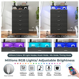 AOGLLATI Black Dresser for Bedroom with Column Design & Charging Station, Led 5 Drawers Tall Dresser for Bedroom,Black AOGLLATI