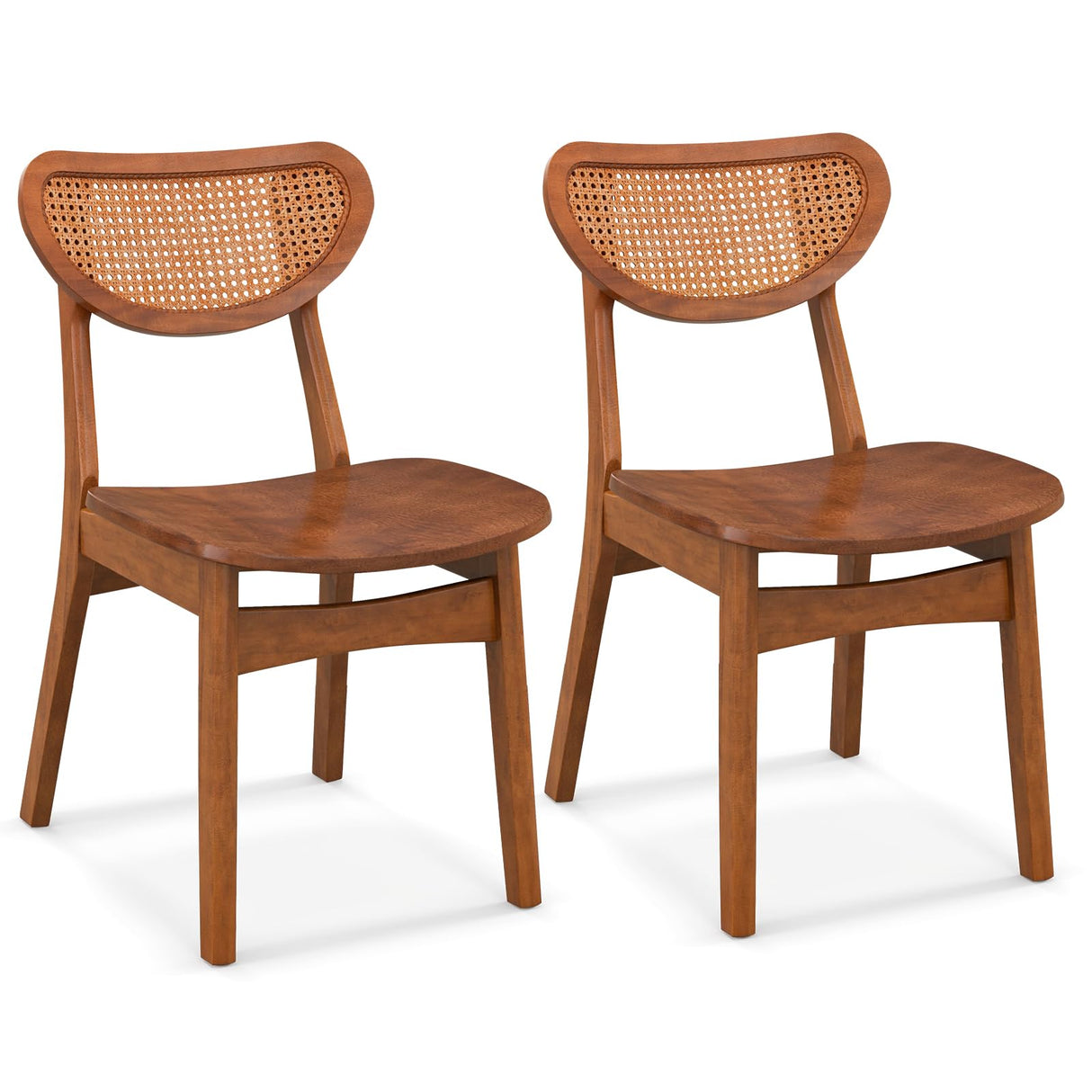 Giantex Wood Dining Chairs Set of 2, Armless Kitchen Chairs w/Breathable Mesh Cane Backrest, Rubber Wood Legs, Farmhouse Side Chairs, Max Load 265 lbs,Rattan Accent Chairs for Restaurant, Walnut Giantex