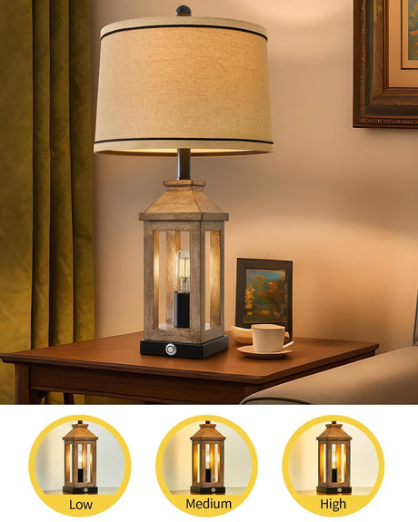 G-SAFAVA 23.75" Farmhouse Dual USB Charging Ports 3-Way Dimmable Touch Control Table Lamp with Nightlight Vintage Modern Lamps for Living Room Bedroom G-SAFAVA