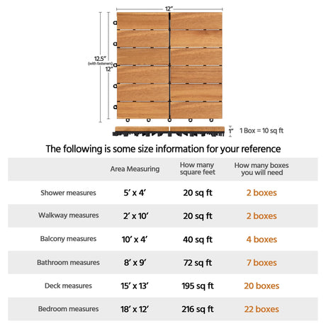 Yaheetech 10pcs Acacia Wood,Interlocking Deck Tiles with Non-Slip Surface,Easy Snap Waterproof Flooring Tiles for Indoor Outdoor,Cracking Resistant Patio Backyard Decor for All Weather Use,Wood Yaheetech