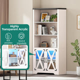 YITAHOME Farmhouse Storage Cabinet with Acrylic Doors & Led Light, 5 Tier Bookshelf and Bookcase, Pantry Cabinet for Living Room, Kitchen, Dining Room - White YITAHOME