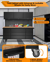 Elementool 72-Inch Heavy-Duty Rolling Garage Workbench with 15 Drawers, 3 Cabinets, Wheels & Pegboard - Steel Frame Tool Chest Storage Solution for Mechanics Workshop Organization, Matte Black Elementool