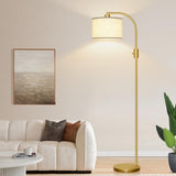 【Upgraded】 Dimmable Gold Floor Lamp, 1200 Lumens LED Bulb Included, Arc Floor Lamps for Living Room Modern Standing Lamp with Linen Shade, Tall Lamp for Living Room Bedroom Office Reading Room Nursery Nintiue