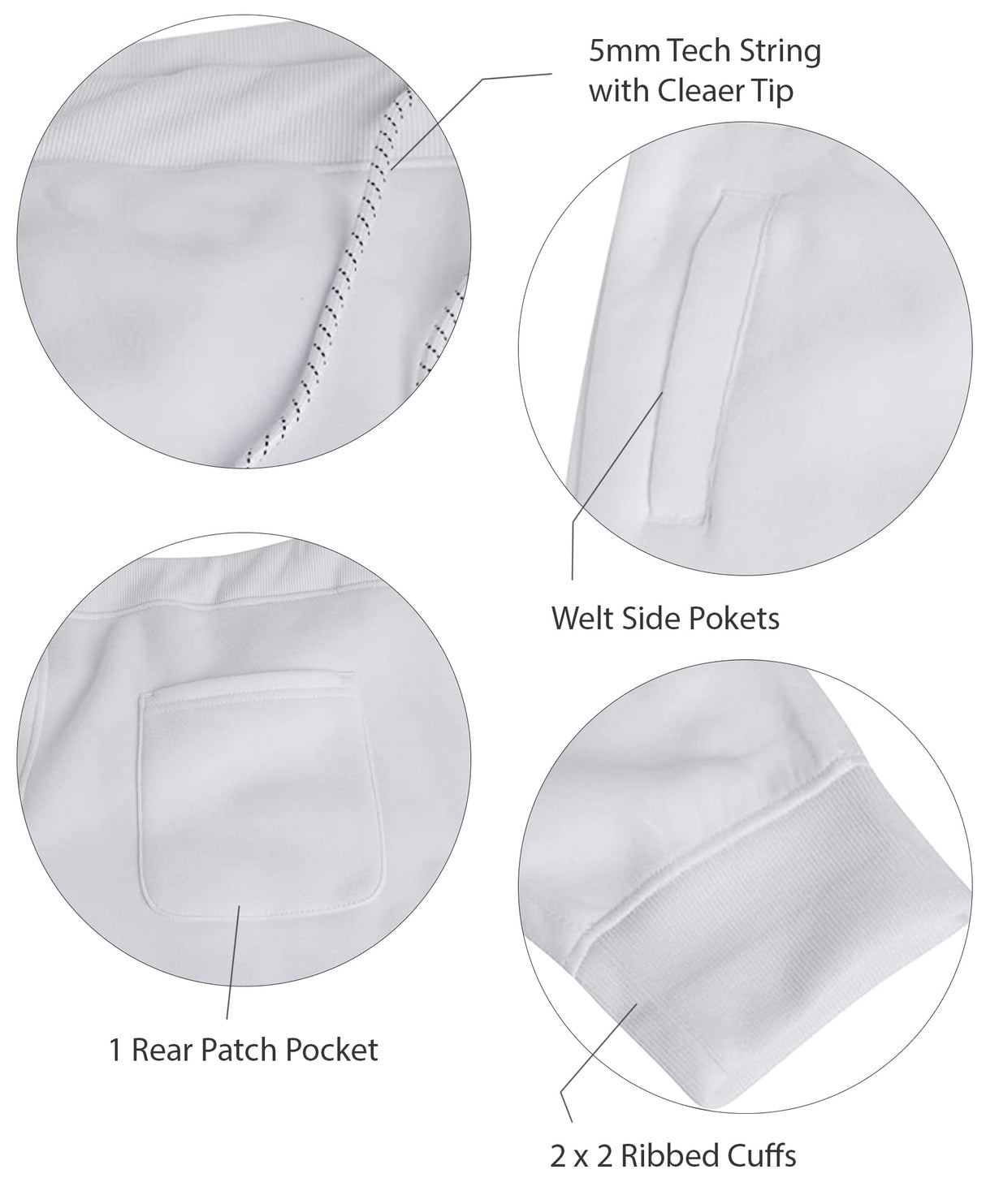 WT02 Men's Fleece Sweatpants & Joggers (Regular & Extended Sizes), White, X-Large WT02