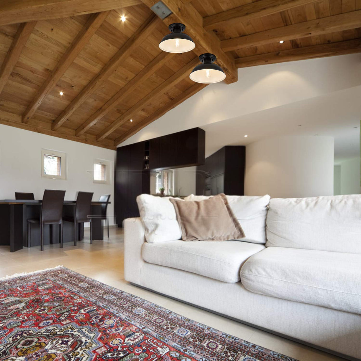 MgLoyht Industrial Semi Flush Mount Ceiling Light, Matte Black Farmhouse Light Fixture for Kitchen Island Dining Room Foyer Hallway Porch Barn Loft, Black, 13in MgLoyht