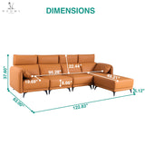Naomi Home High Back Sectional Sofa, Oversized L-Shaped 4 Piece Modular Sectional with Ottoman, Convertible Couch with Headrests and Armrest Pillows for Living Room or Apartment, Caramel Naomi Home