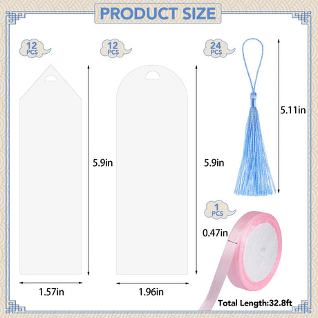 49Pcs Acrylic Bookmark Blanks Kits, Clear Acrylic Craft Bookmarks for Women, 24Pcs Plastic Bookmarks with 24Pcs Colorful Tassel and 1 Roll Ribbon, Christmas Gift Bookmarks, DIY Bookmark Accessories WSICSE