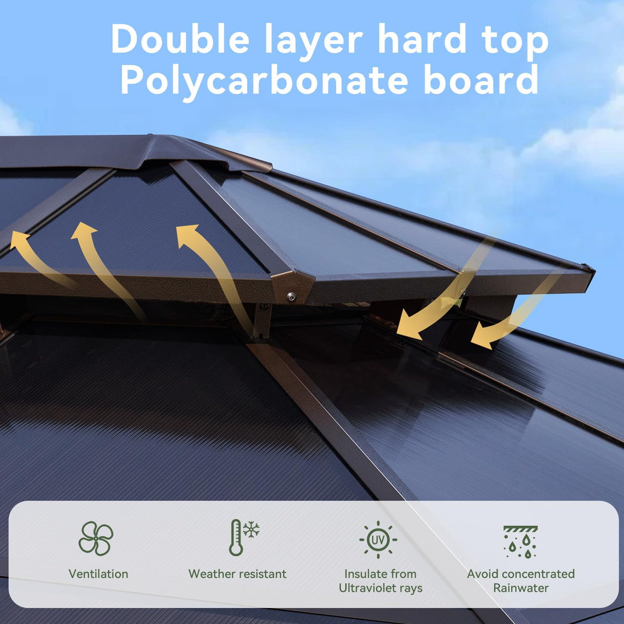 Aoxun 12'x20' Hardtop Gazebo, Aluminum Frame Permanent Pavilion with Curtains and Netting, Outdoor Polycarbonate Double Roof Canopy, Designed for Garden, Lawns, Patio Aoxun