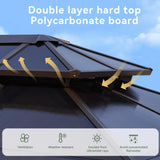 Aoxun 12'x20' Hardtop Gazebo, Aluminum Frame Permanent Pavilion with Curtains and Netting, Outdoor Polycarbonate Double Roof Canopy, Designed for Garden, Lawns, Patio Aoxun