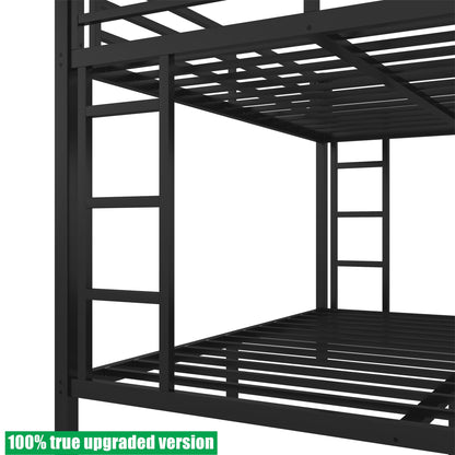 TSAMPA Upgraded Heavy Duty Black Metal Bunk Bed Frame Queen Over Queen Size, Thickened Safer More Stable Bunkbed (Easier to Assemble)