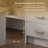 Runboll Stylish Vanity Desk with Mirror and Lights, White Dressing Table Set with Chair, 5 Drawers & Open Shelves, Adjustable 3-Color LED Lighting, Perfect for Bedroom Makeup Runboll