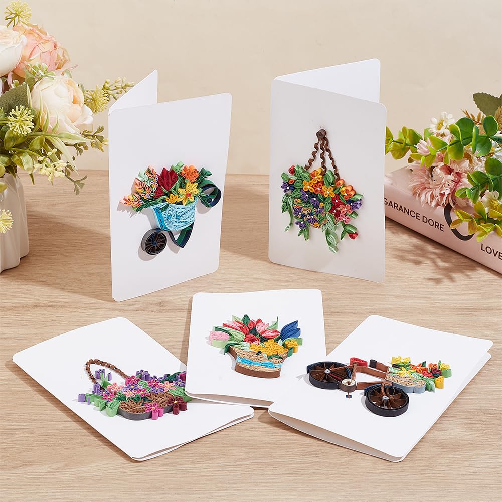 WEBEEDY 20 Sets Paper Quilling Kit for Adult Beginner DIY Flower Basket Themes Quilling Blank Card Kit 5 Styles Flower Basket Greeting Card Making Kit with Instruction for Birthday Halloween Christmas WEBEEDY