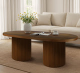 Farmhouse Coffee Table, Ellipse 47 in Wood Modern Center Accent Table, Mid Century Wooden Coffee Tables with Sturdy Base & Rounded Corners for Living Room (Rustic Brown) ZYBT