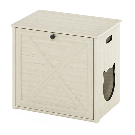Furinno Peli Small Cat Litter Box Enclosure with Single Door, White Wash, Farmhouse-24 Inch Furinno