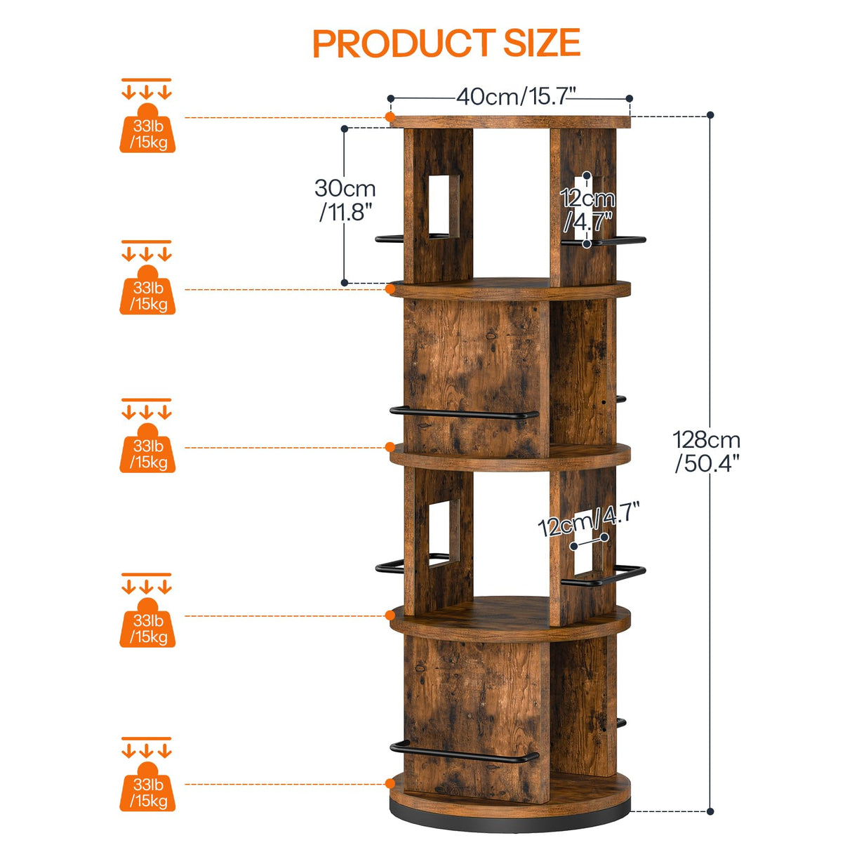 HOOBRO Rotating Bookshelf, 360° Spinning Bookshelf for Small Spaces, 4-Tier Floor Standing Bookcase Storage Rack, Wooden Corner Bookcase for Living Room, Study, Office, Rustic Brown and Black FG54SJ01 HOOBRO