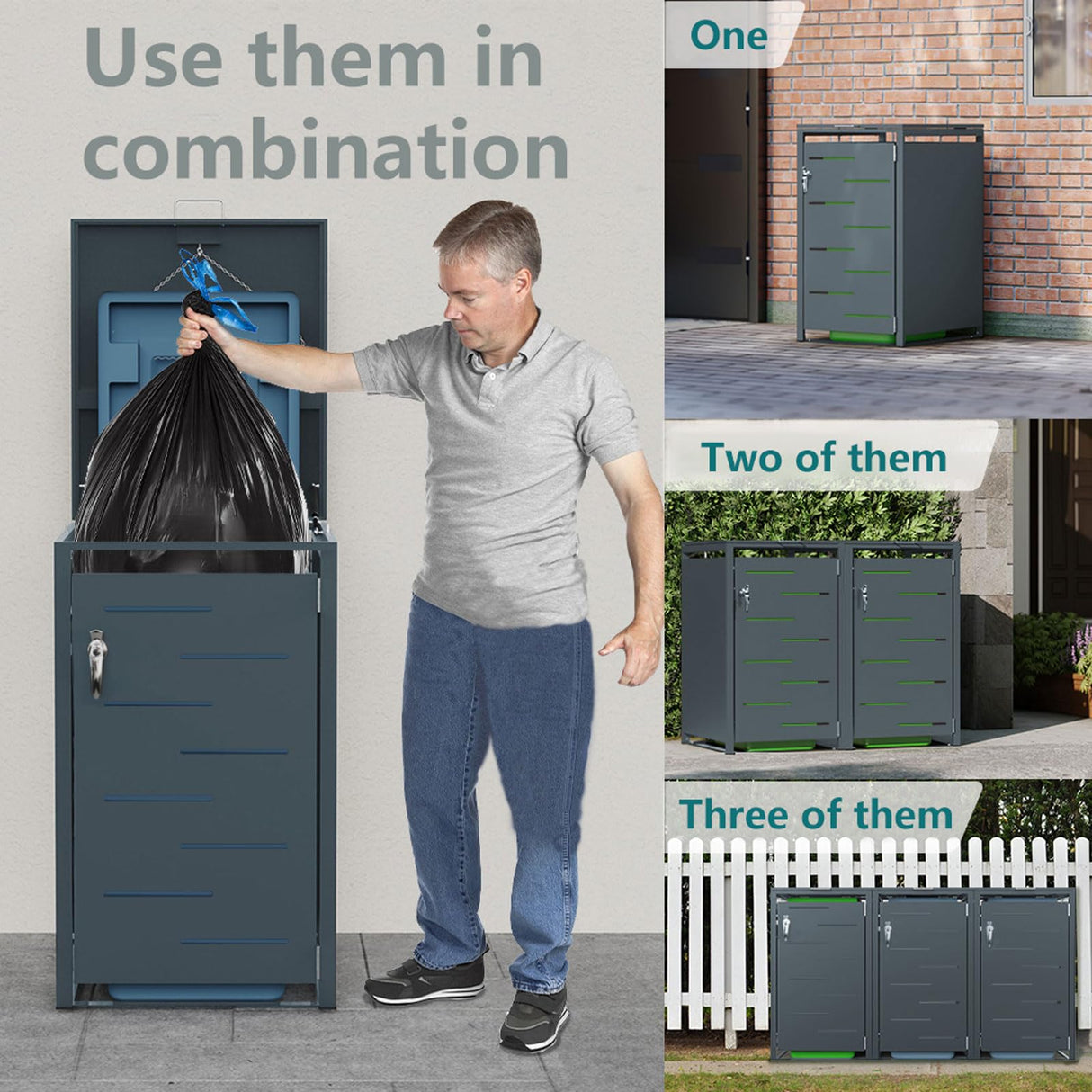 Outdoor Trash Can Storage Shed,Wheelie Bin Hideaways,Wheelie Bin Box 2 x 240L Made of Solid Steel,Weatherproof and Powder-Coated with Automatic Lid, Lockable,Perfect for Garden,Backyard (2, Black) Anxeit