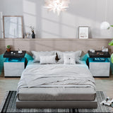 HOMMPA LED Nightstand with Wireless Charging Station & USB Ports High Gloss Bedside Table with LED Light RGB Adjustable Brightness Smart Nightstand 2 Drawers Night Stand for Bedroom Grey HOMMPA