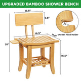 Ollieroo Two-Tier Bamboo Shower Chair for Inside Shower, Waterproof Baby Bath Seat with Storage Shelf, Soap Dish and Shower Head Holder, Shower Stool for Seniors Adults Disabled Pregnant(Natual) Ollieroo