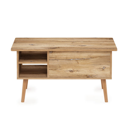 Furinno Jensen Wooden Leg Lift Top Coffee Table with Hidden Compartment and Side Open Storage Shelf for Living Room, Flagstaff Oak - WoodArtSupply