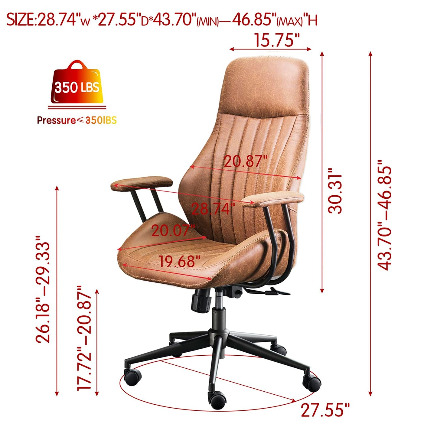 ovios Ergonomic Office Chair Home Office Desk Chair Computer Chair with Lumbar Support High Back Executive Height Adjustable Rolling Swivel Task Chair, Suede Fabric (Brown)