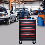 7 Drawers Rolling Tool Chest, Tool Storage Cabinet with Wheels Rolling Tool Cart with 7 Drawers, Rolling Tool Box Organizer, Metal Tool Cart for Garage Workshop Black and Red, Stainless Steel Top CHD