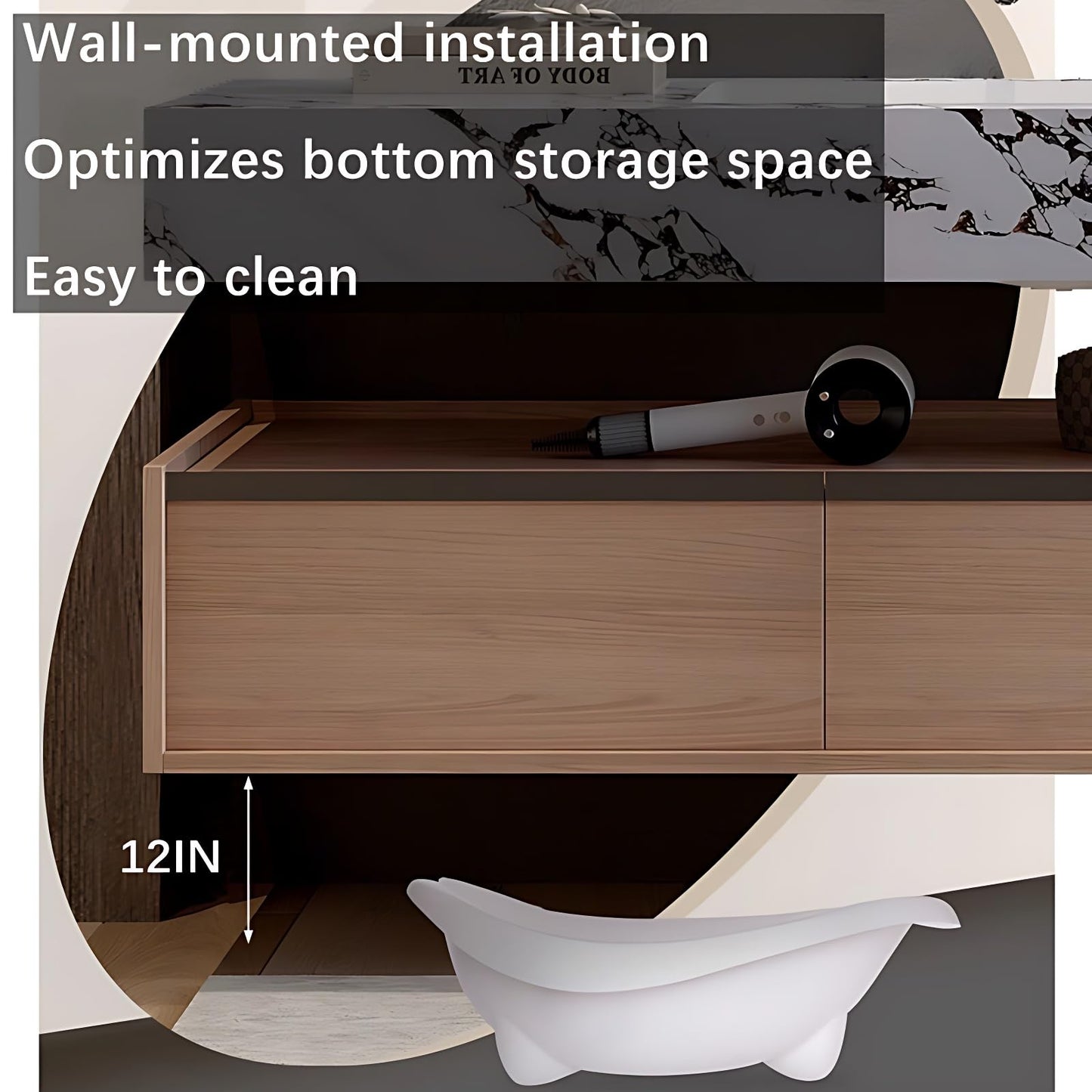 ZGNBSD Bathroom Vanity with Sink - Modern Floating Bathroom Vanity with Drawers & LED Smart Defog Mirror Cabinet - Solid Wood Bathroom Vanity - Wall Mount (A, 60 in)