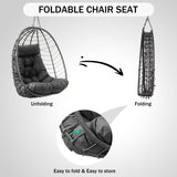 Hanging Egg Chair with Stand, Outdoor Patio Rattan Wicker Swing Egg Chair, Outdoor Indoor Hammock Chair for Porch, Living Room, Poolside and Balcony, 350LBS Capacity, Dark Grey XZHQHB