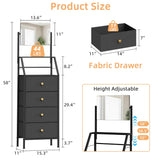 HIGDBFE Dresser with Mirror, 4 Drawers Dresser with 2-Tier Shelves, Freestanding Fabric Chest of Drawers for Small Space, Tall Narrow Nightstand Vanity for Bedroom, Hallway, Dorm, Black, 15.3" W HIGDBFE
