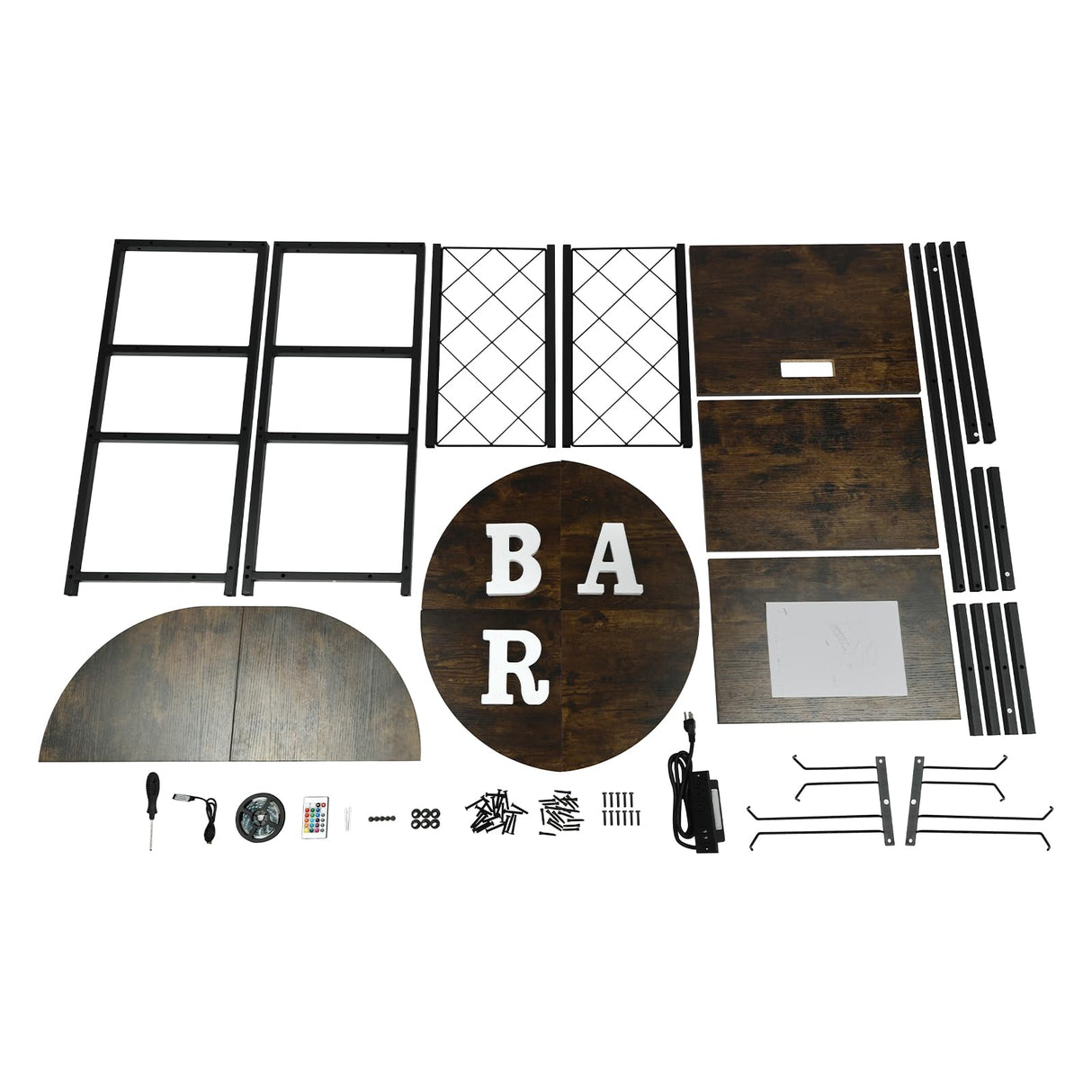 Jiabailie Wine Rack Table with LED Light,Metal Coffee Bar Cabinet with Outlet,Floor Bar Cabinet for Liquor and Glasses,FreeStanding Sideboard for Home Kitchen Dining Room Jiabailie