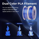 AMOLEN Silk PLA 3D Printer Filament, Dual Color Blue Silver PLA 1.75mm, Shiny Color Change Filament 3D Printing PLA Filament for Most FDM 3D Printer, 1kg Spool(2.2lbs) AMOLEN